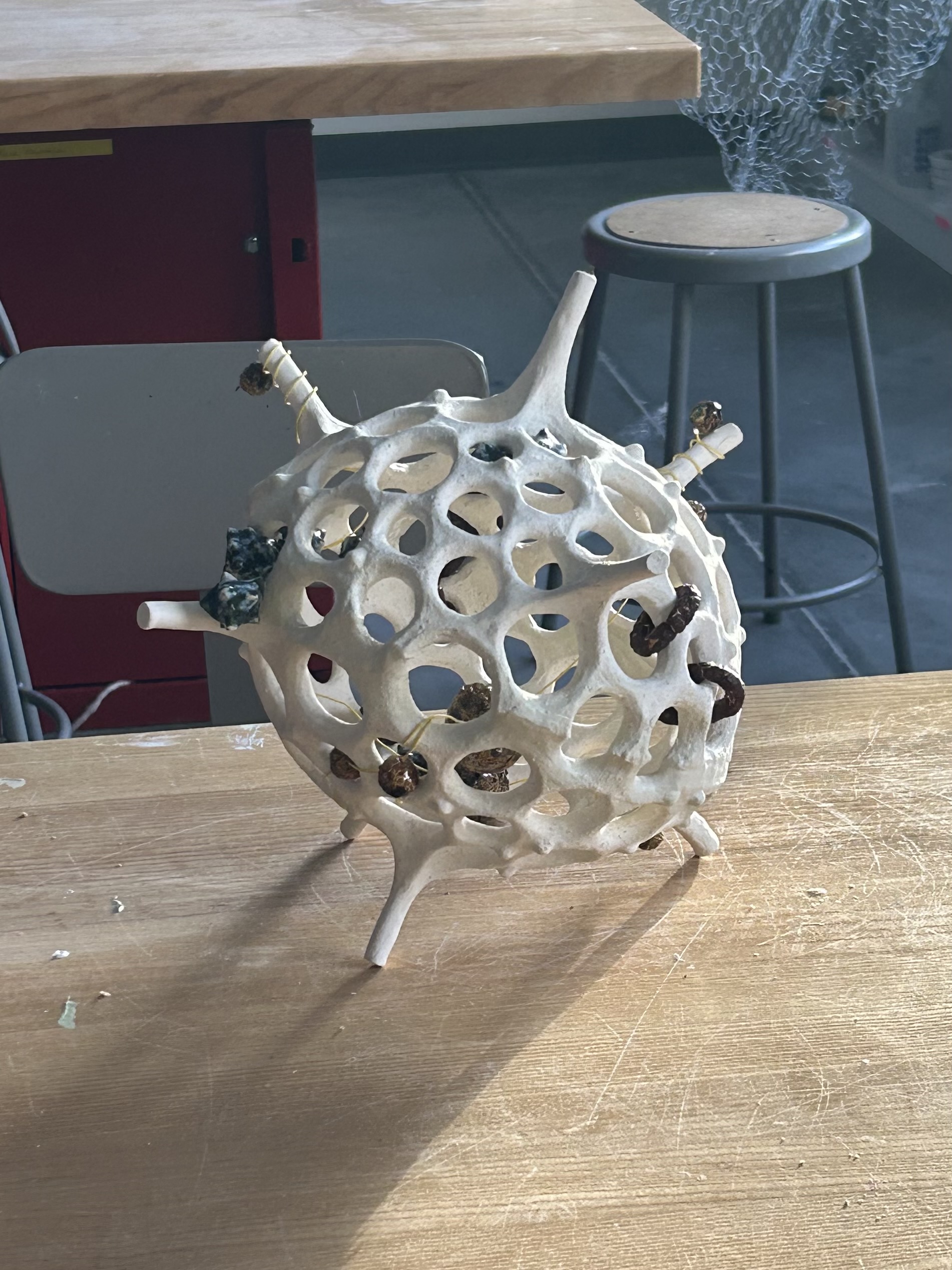 Microcosm, handbuilt ceramic and wire, Fall 2023