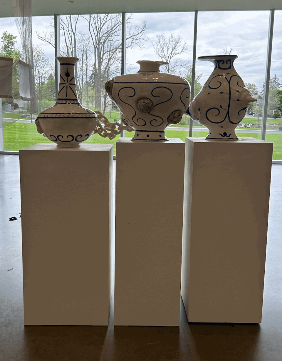 Reverse installation view of Pots, Spring 2024